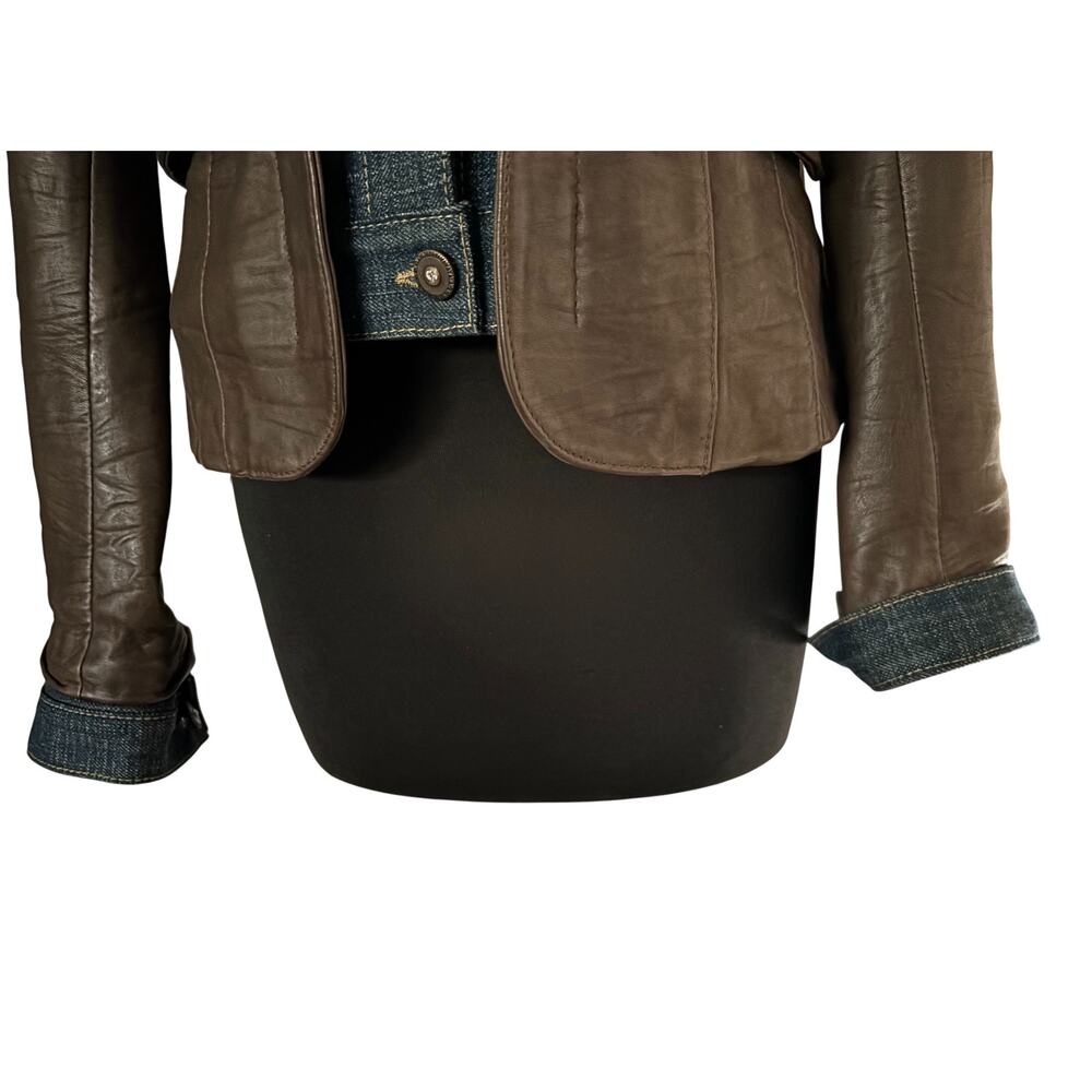 Cache Butter Brown Leather Denim Front Button Jacket 2 for 1 Lined $298 Sz 6 - Picture 8 of 8